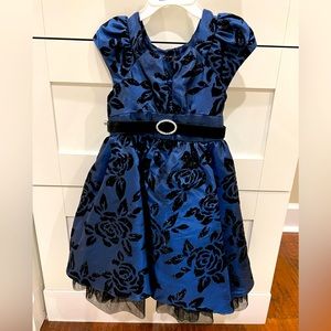 Little Girls Jona Michelle Sapphire Blue Satin and Velvet Dress